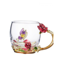 家柏饰(CORATED)珐琅彩水杯子家用套装女花茶咖啡杯牛奶杯带把结婚