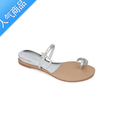 SUNTEK水钻凉鞋女海边2023夏新款仙女配裙子一字拖套趾简约法式凉拖外穿