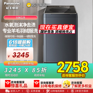 松下全自动10KG波轮洗衣机星曜银低噪节能大容量不锈钢内桶顶开式XQB100-U1D7