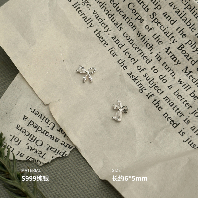 999纯银闪亮蝴蝶结小众耳钉女耳环耳饰气质简约个性ins风潮送女朋友老婆情人节七夕生日礼物