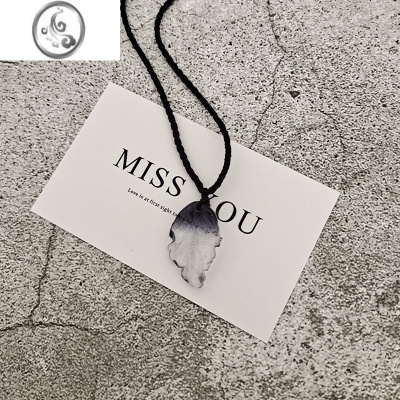 JiMi水墨渐变色琉璃叶子吊坠学生森系情侣项链黑绳ins高颜值简约文艺