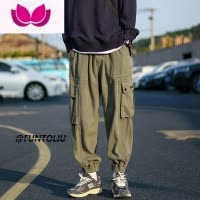 七斓日系工装裤男士百搭美式复古宽松休闲潮牌新款男生束脚裤子