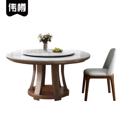 伟樽岩板实木餐桌150*150*76cm+椅子*8套