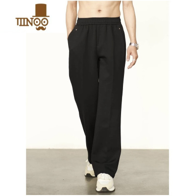 YANXU2023春季新款韩系纯色简约休闲裤男透气时尚百搭阔腿宽松直筒裤潮