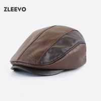 / 春秋冬季时尚复古PU皮鸭舌帽文艺拼接中年老年前进帽