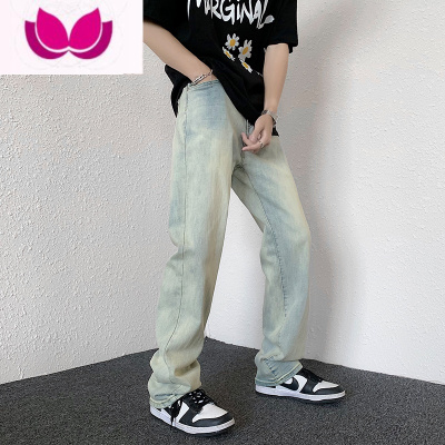 七斓美式黄泥色牛仔裤男春季直筒裤弹力宽松潮流高街水洗做旧潮牌裤子