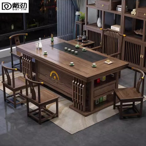 戴劲茶桌椅组合办公室功夫茶几泡茶台套装一体家用小户型喝茶桌2.0厚德载物+1梳背4月牙+茶水柜