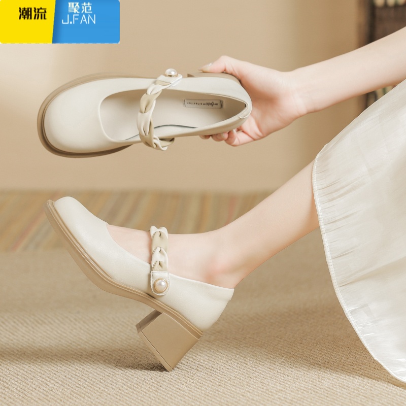 聚范玛丽珍女鞋子2024新款夏季粗跟高跟鞋配裙子小皮鞋仙女温柔风单鞋