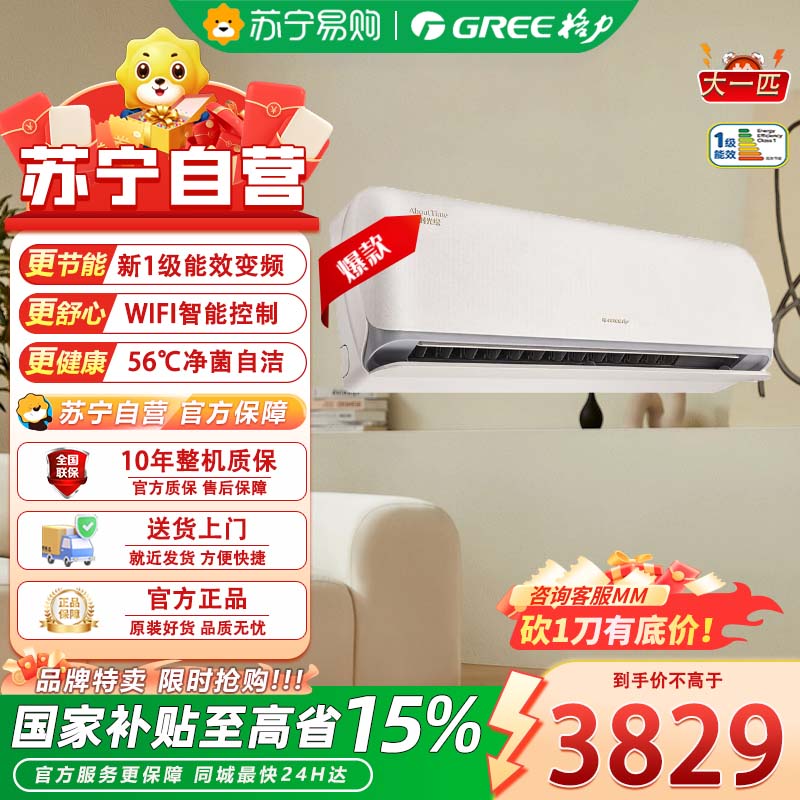 格力(GREE)KFR-26GW/(26519)FNhBc-B1 空调 大1匹时光绘新一级能效变频冷暖高温自洁壁挂式卧室