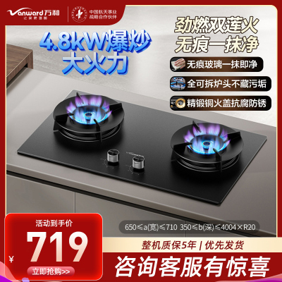 万和(Vanward)液化气燃气灶具煤气炉双灶嵌入式4.8kw家用猛火一级能效JZY-C7L50