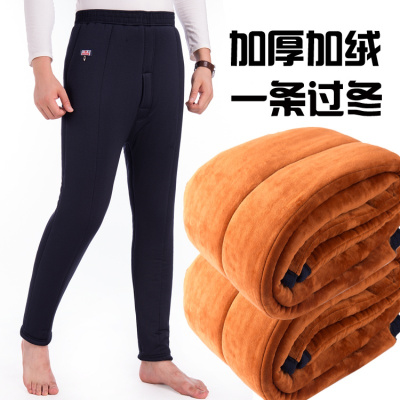 中老年棉裤男三层加厚加绒高腰仿驼绒棉保暖裤老人加肥直筒冬季长裤