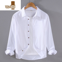 YANXU男士薄款纯色长袖衬衫日系休闲潮流衬衣简约百搭翻领上衣