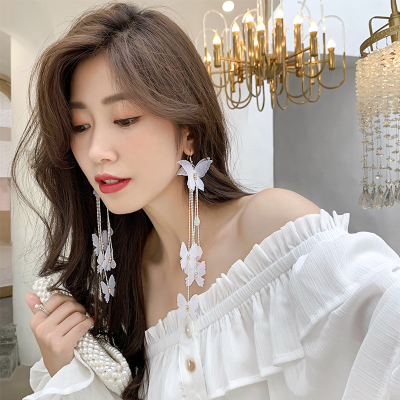 2023新款潮超仙蝴蝶流苏耳环女夏天的气质长款网红个性夸张大耳饰送女朋友老婆情人节七夕生日礼物