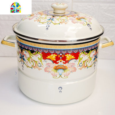 肥龙搪瓷加厚珐琅26cm双耳加高汤锅臻品蒸锅炖锅电磁炉燃气 FENGHOU 仙凡之恋26cm8L纯白底色