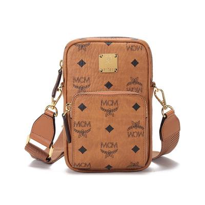 MCM奢侈品女士涂层帆布单肩斜挎包迷你款MMRAAVI01CO-干邑色LOGO图案