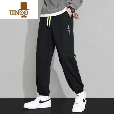 YANXU夏季薄款卫裤男士潮牌宽松束脚休闲裤2023夏天黑色透气运动长裤子