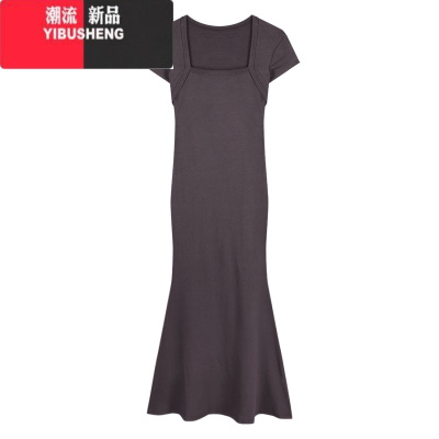YIBUSHENG纯欲辣妹T恤连衣裙女季包臀中长裙修身收腰设计感性感鱼尾裙子