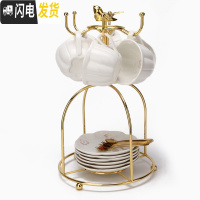 三维工匠日式少女樱花陶瓷咖啡杯咖啡杯碟套装欧式杯碟下午茶杯碟配杯架 6杯6碟6金勺+小鸟杯架(白色)咖啡器具