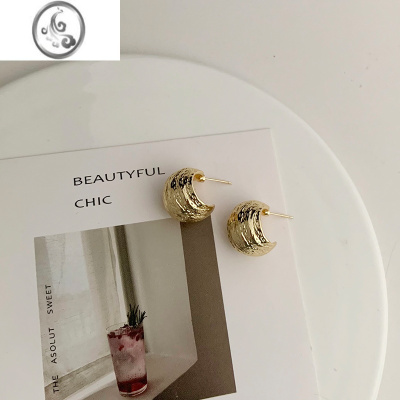 JiMiins设计感高级感金属纹理耳钉 个性小众耳环日常通勤百搭耳坠耳饰