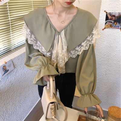 恋名媛大码女装胖mm春装蕾丝边荷叶领衬衫女设计感小众别致上衣减龄洋气大码女装