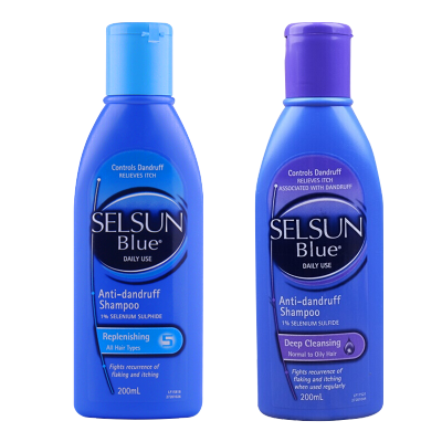 澳洲SelsunBlue洗发水水杨酸无硅油去屑止痒头成人所有发质皮藓溢脂性皮炎平衡控油紫色+蓝色200ml/瓶