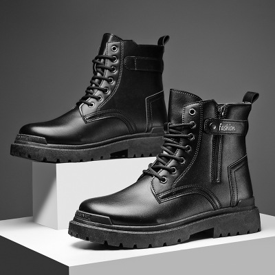 年冬季上新男士高帮马丁靴增高厚底防水面舒适潮流侧拉链男鞋
