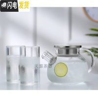 三维工匠冷水壶玻璃耐热高温家用防爆凉水壶大容量扎壶凉白开水杯茶壶套装 1000不锈钢盖壶+2杯杯子款式可留言