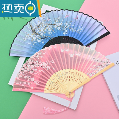 XIANCAI扇子古风折扇易开合儿童中国风汉服古装古典舞蹈扇流苏小折叠扇风 蝶樱满园+樱花雪月