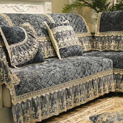 SleepyBear欧式四季布艺客厅加厚非全包毛绒防滑蕾丝沙发垫飘窗垫套罩巾