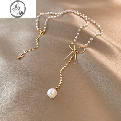 JiMi蝴蝶结珍珠项链女夏季轻奢小众设计感ins冷淡风锁骨链2021年新款