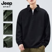 JEEP吉普日系复古翻领半拉链男士polo衫2025新款秋季大码休闲上衣