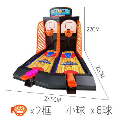 桌上篮球桌面游戏手指投篮机桌上篮球框儿童弹射亲子家用玩具6岁双人对战款投篮机+6小球黑色-