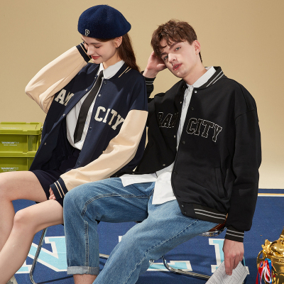 [3件8.5折161.4元,叠加优惠券]唐狮春秋新款棒球服情侣外套前胸文字棒球领休闲外套情侣装潮