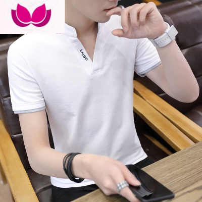 七斓短袖t恤男夏季新款纯色复古潮流高级polo衫百搭休闲翻领帅气上衣