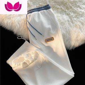 七斓华夫格休闲裤男2023年新款夏款韩版潮流九分裤学生百搭抽绳束脚裤