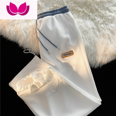 七斓华夫格休闲裤男2023年新款夏款韩版潮流九分裤学生百搭抽绳束脚裤