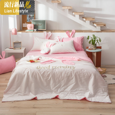 网红棉兔子耳朵夏被四件套夏季空调被水洗棉夏凉被单双人薄被子 三维工匠