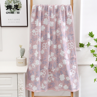 婵思全棉印花花园毛浴巾三件套