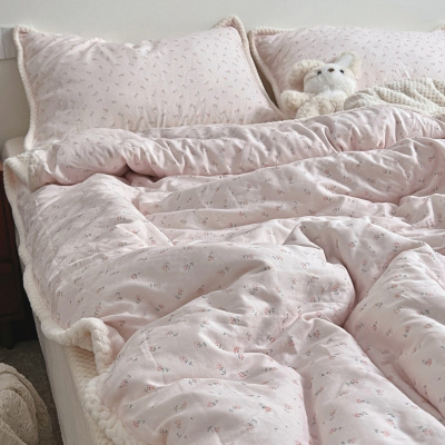 小红书棉加绒四件套全棉纯棉加华夫格宝宝绒被套加厚保暖床品