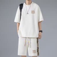 夏季新款休闲运动套装男短袖T恤潮牌五分短裤宽松港风
