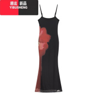 YIBUSHENG复古印花吊带连衣裙女季性感辣妹长裙子显身材紧身收腰包臀裙