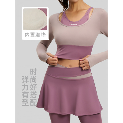 新款修身运动健身服防震拼色假两件免穿文胸瑜伽服_1