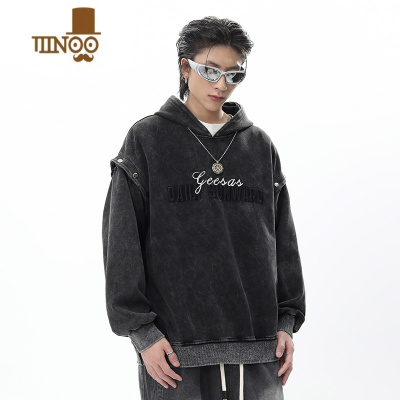 YANXU潮牌美式高街字母刺绣连帽卫衣男秋季设计感可拆卸袖休闲情侣帽衫