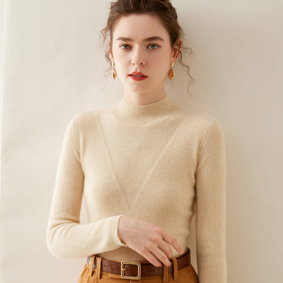 半高领针织羊绒衫女秋冬新款套头长袖内搭纯色宽松保暖打底衫毛衣