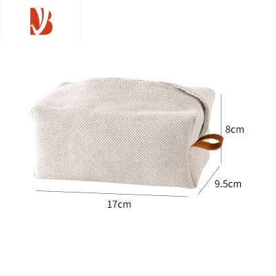 三维工匠日式简约纸巾套盒棉麻布艺餐厅客厅抽纸盒文艺纸巾收纳袋创意家用 细腻平纹麻--升级提手款