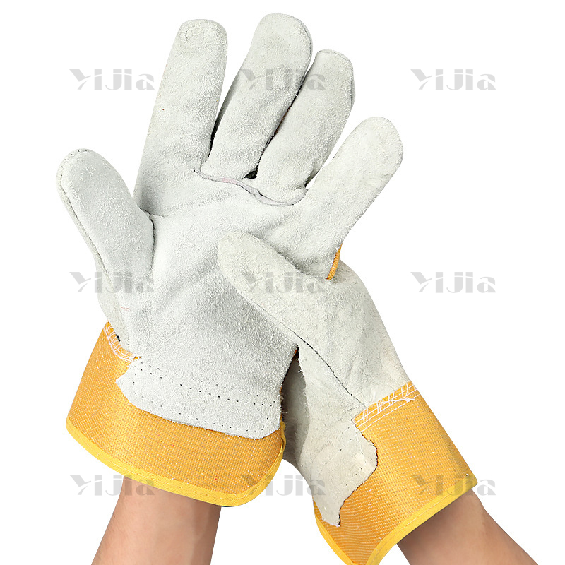 翌嘉YJ40621009焊工手套耐磨防滑黄布二指全掌牛皮电焊手套加厚防护劳保手套