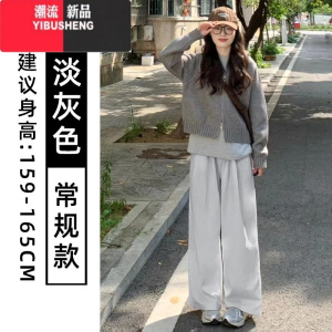 YIBUSHENG灰色山本裤女季2024年新款高腰垂感休闲宽松慵懒风小个子阔腿裤