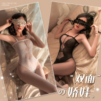 霏慕透明女式情趣丝袜性感情趣内衣优雅提花假式连体衣免脱开裆连身袜7567女黑丝袜床上衣服
