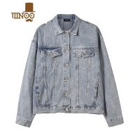 YANXU欧美高街风复古洗水做旧宽松牛仔夹克 男女纯色简约百搭休闲外套
