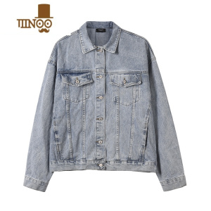 YANXU欧美高街风复古洗水做旧宽松牛仔夹克 男女纯色简约百搭休闲外套